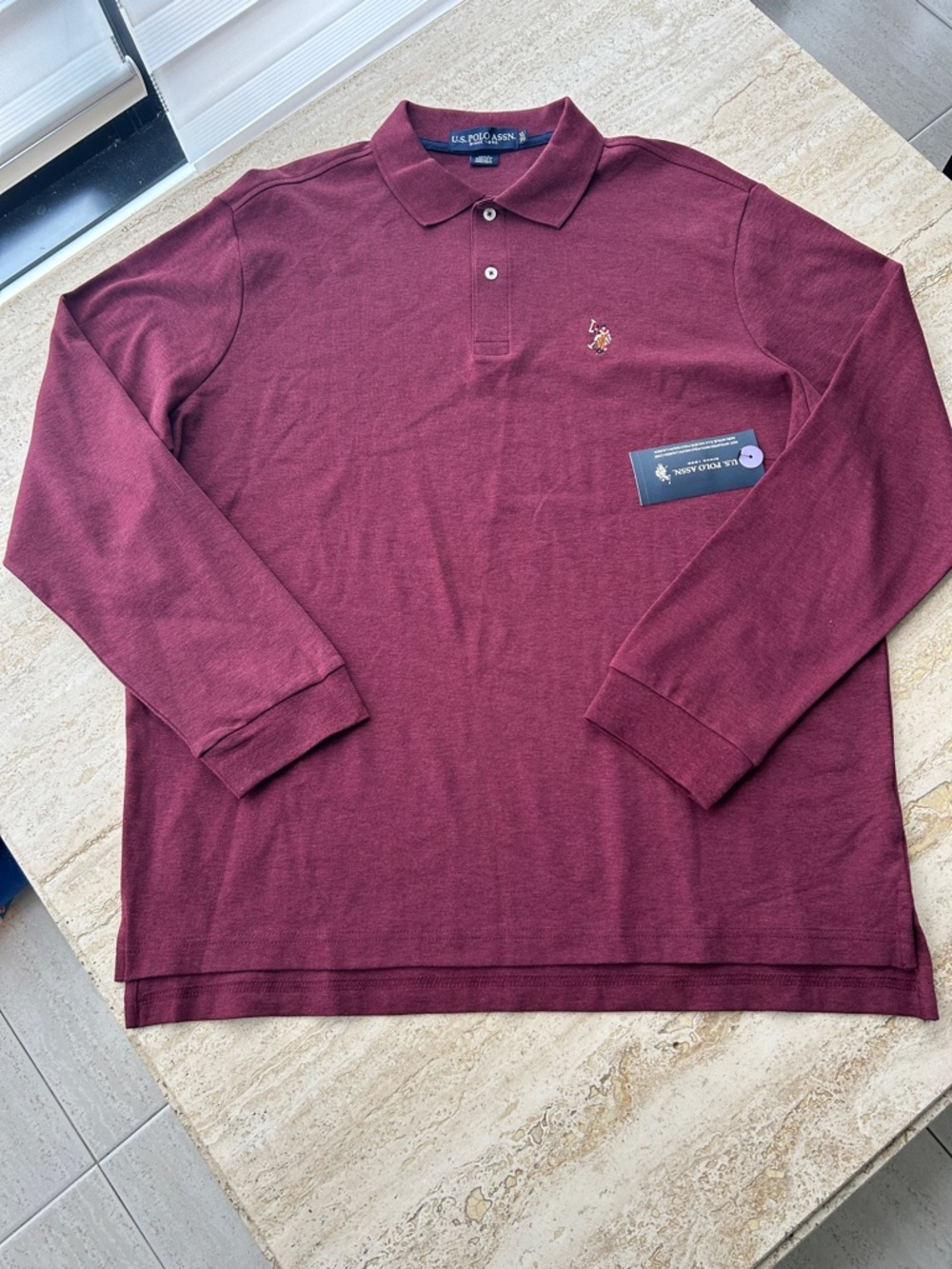 NEW 🆕 U.S. Polo Assn. Burgundy Long Sleeve Polo Shirt size XL